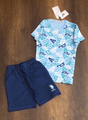 Us Polo Premium Quality Cotton Round Neck T-Shirt &amp; Shorts Kids Co-ord Set- 48 Set