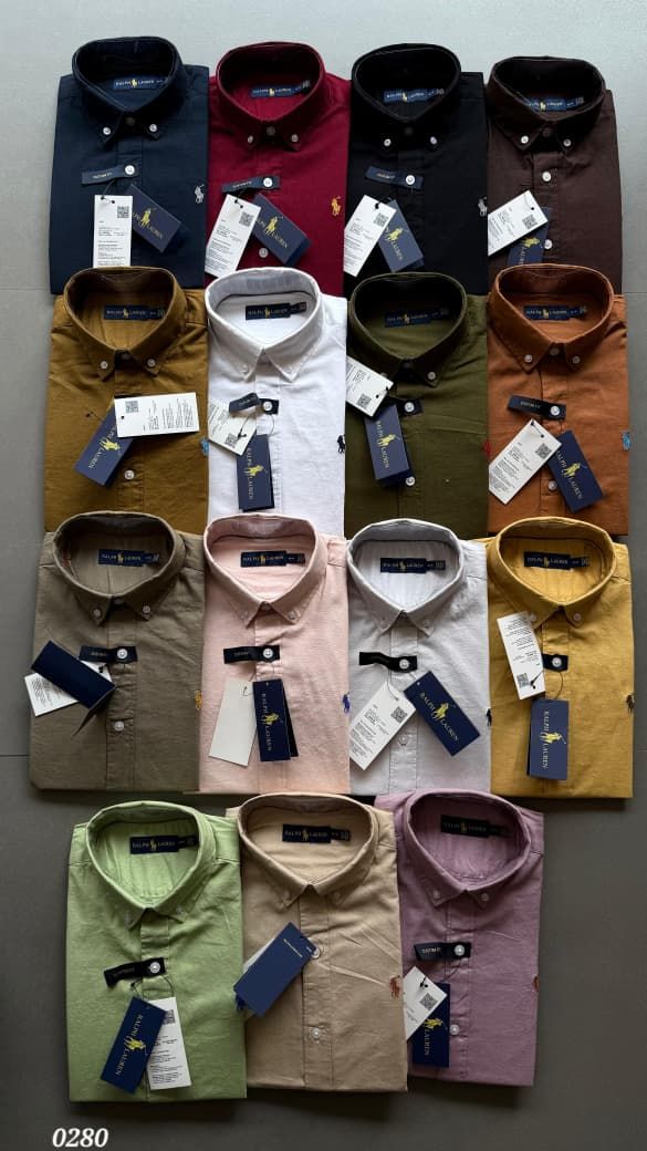 Ralph Lauren Premium Quality Oxford Cotton Collar Neck Full Sleeve Men's Shirt - 56 Pc