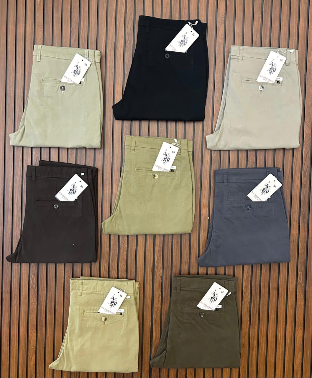 Us Polo Premium Quality Cotton Manual Belt Slim Fit Twill Lycra Men's Chinos - 60 Pc