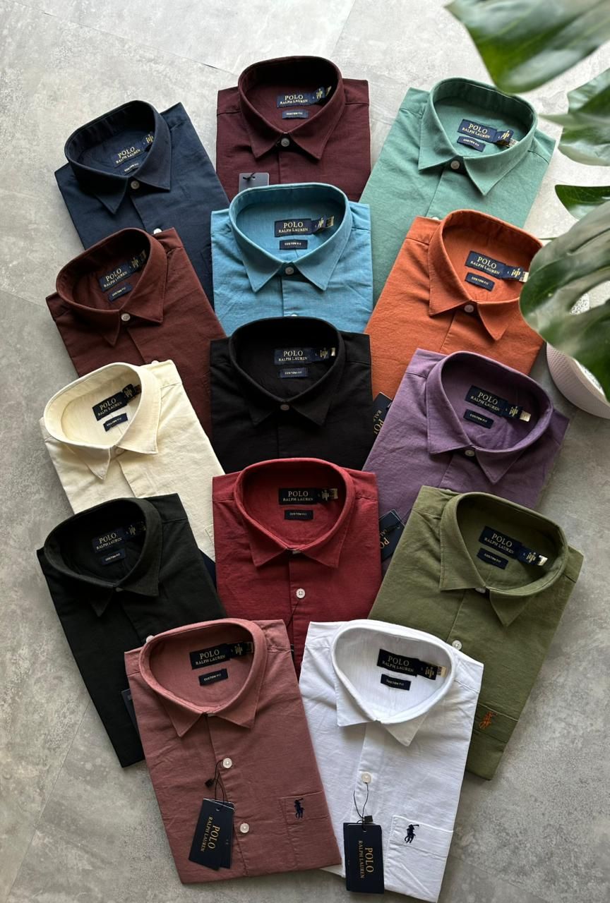 Ralph Lauren Premium Quality Linen Cotton Collar Neck  Sleeve Men's Shirt - 46 Pc