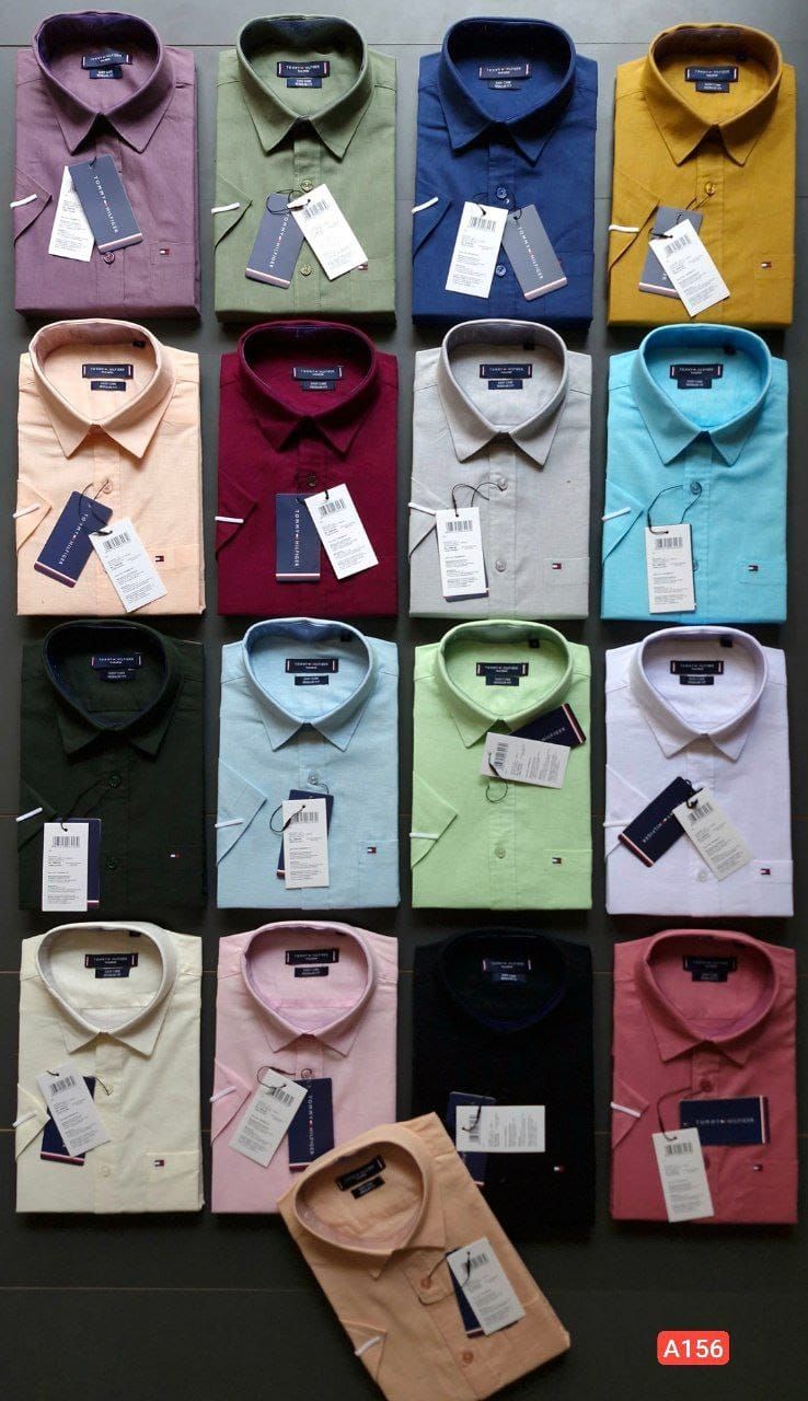 Tommy Hilfiger Premium Quality Cotton Linen Collar Neck Half Sleeve Men's Shirt - 68 Pc