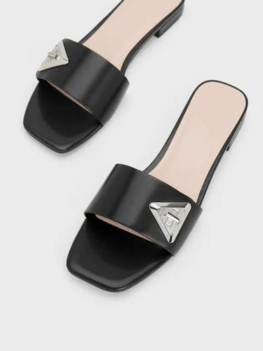 Genuine Leather Milky-White Flat Square Toe Sandals for Women Black - 88 pair