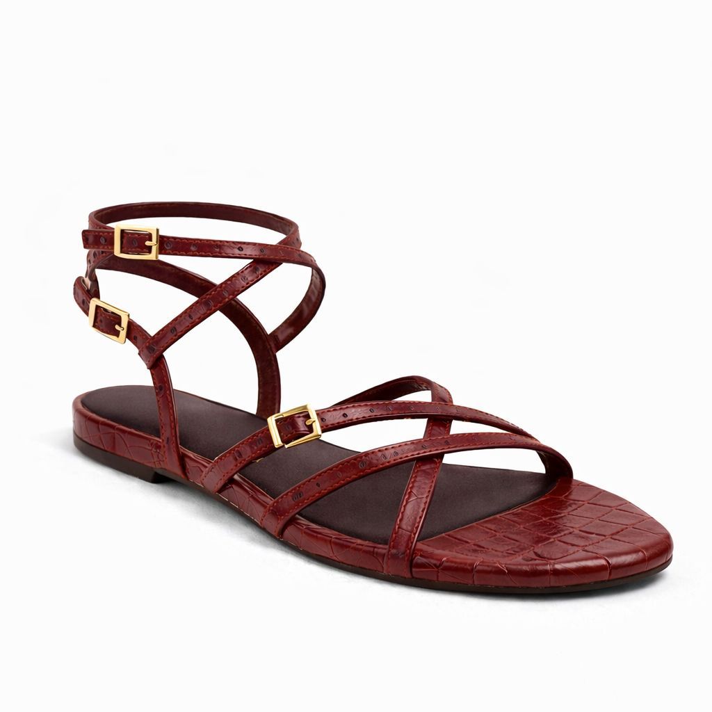 Ladies Multi-strap Flat Sandal Maroon - 22 Pair