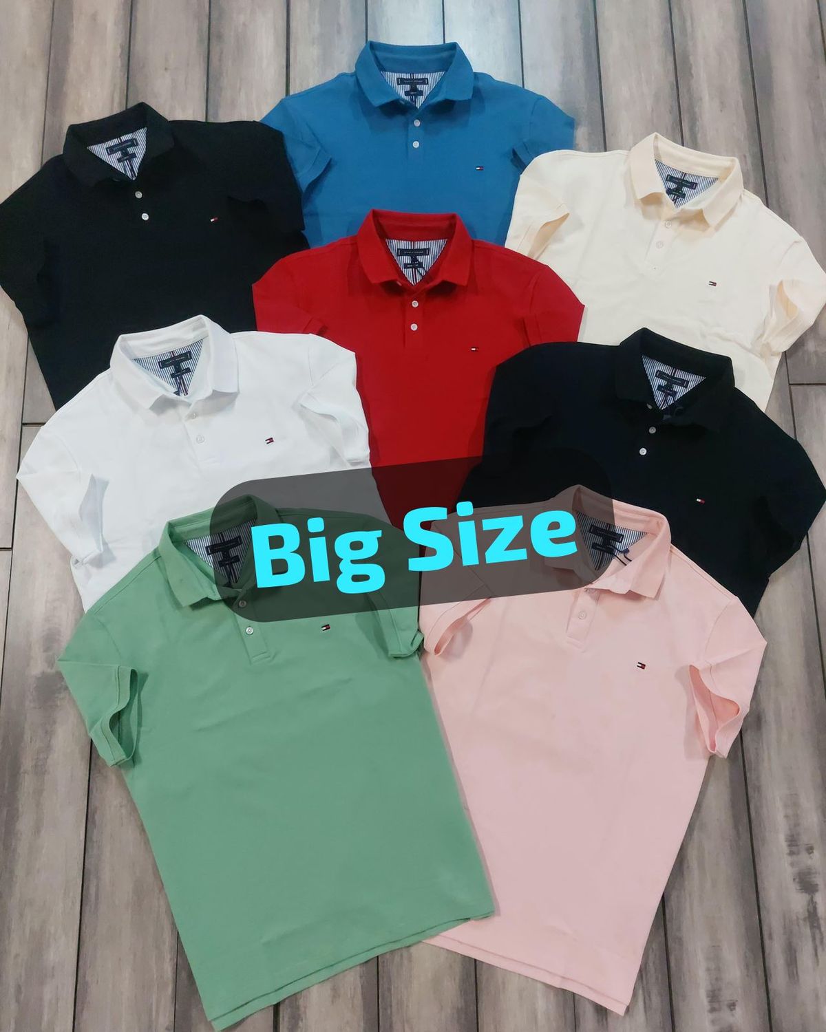 Tommy ( Big Size ) Premium Quality Collar Neck Half Sleeve Men's T-Shirt - 51Pc