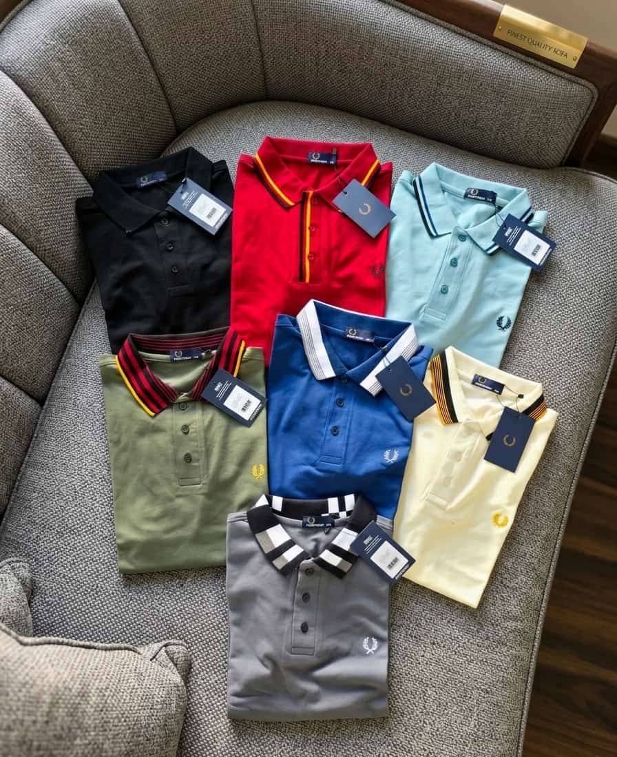 Fred Perry ( Plus Size ) Premium Quality Cotton Collar Neck Half Sleeve Men's T-shirt - 52 Pc