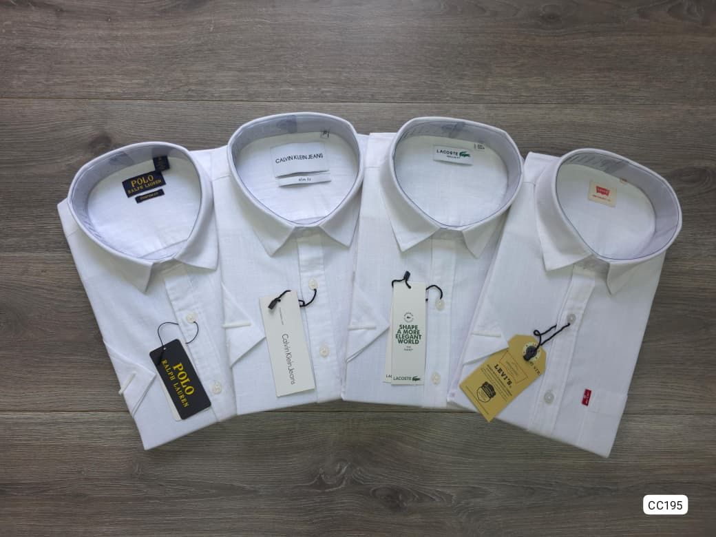 Multy Branded ( Jumbo Size ) Linen Plain Collar Neck Half Sleeve Men's Shirt - 34 Pc