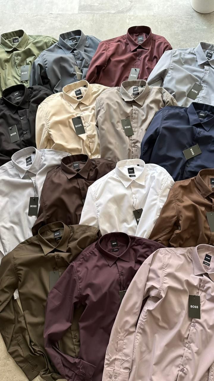 Hugo Boss Premium Quality Pure Cotton Collar Neck Full Sleeve Men's Shirt - 49 Pc