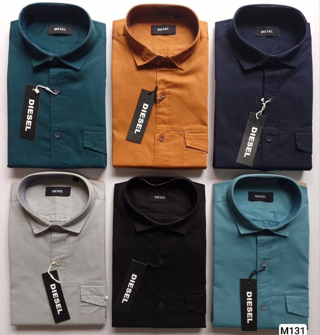 Diesel Premium Quality Twill Cotton Collar Neck Full Sleeve Men's Plain Shirt - 44 Pc