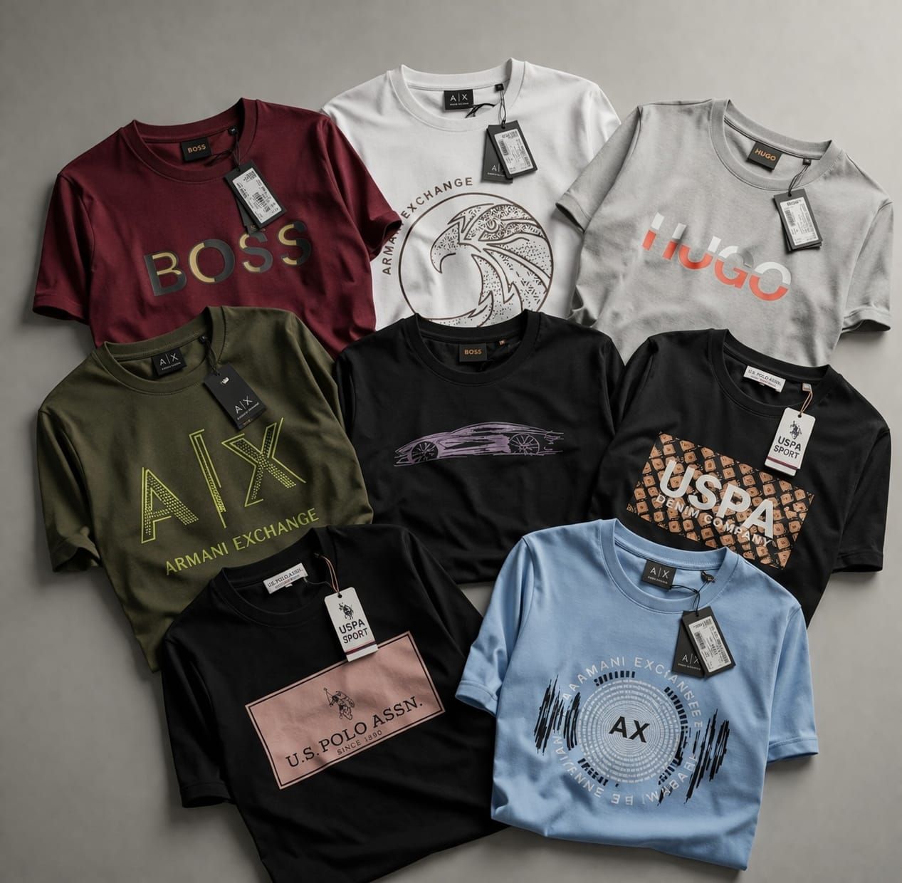 3 Brand Combo Hugo Boss, Armani Exchange, Us Polo Premium Quality Cotton Round Neck Half Sleeve Men's T-Shirt - 37 Pc