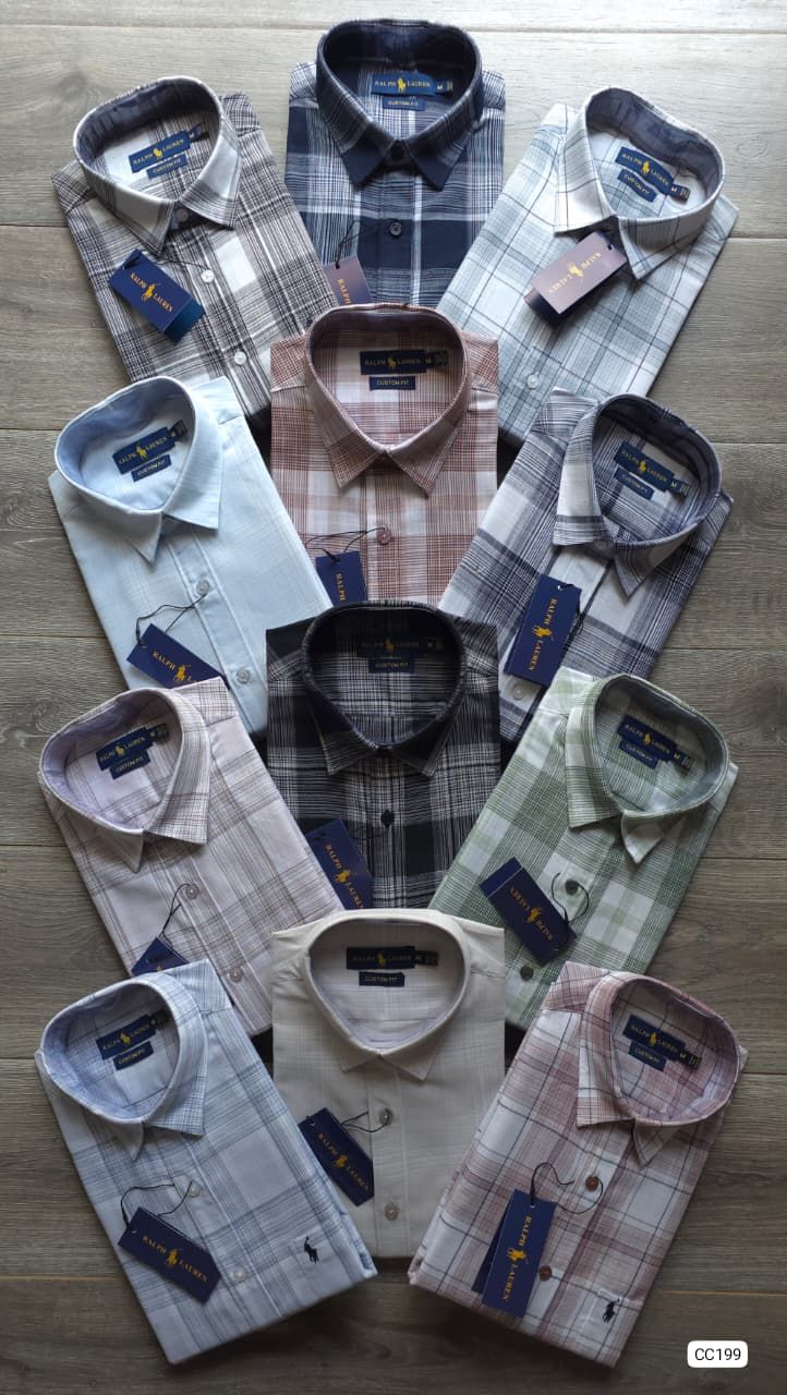 Ralph Lauren Premium Quality Linen Checks Collar Neck Full Sleeve Men's Shirt - 38 Pc