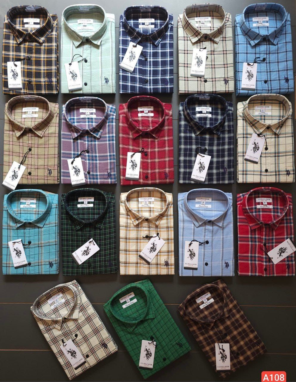 ( Jumbo Size ) Us Polo Twill Cotton Collar Neck Full Sleeve Chex Shirt - 72 Pc