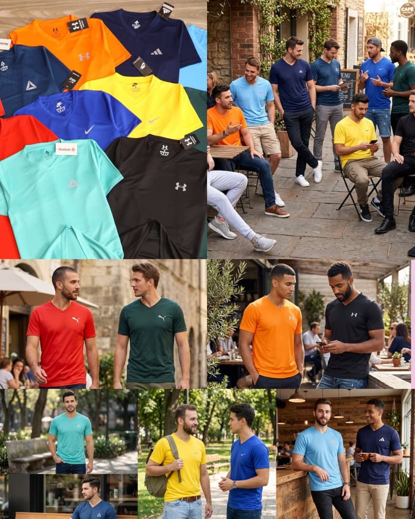 Multi Brand Premium Quality V Neck Active Wear Dri-Fit Half Sleeve Men's T-shirt - 43 Pc