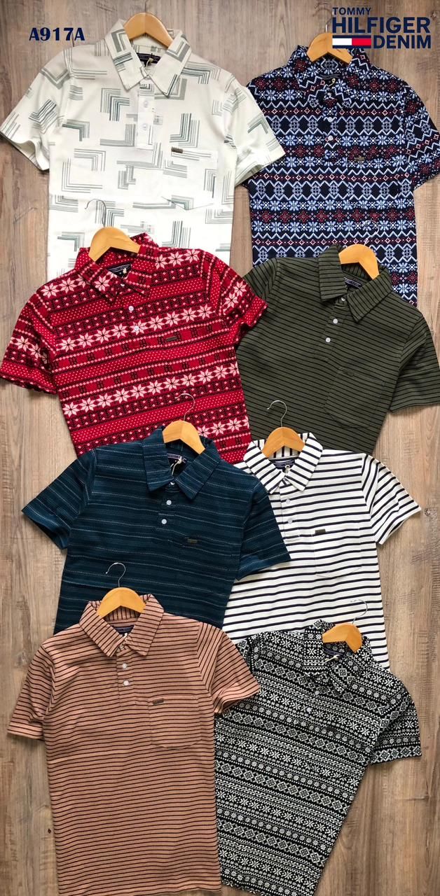 Tommy Hilfiger Premium Quality Cotton Collar Neck Half Sleeve Men's T-shirt - 46 Pc