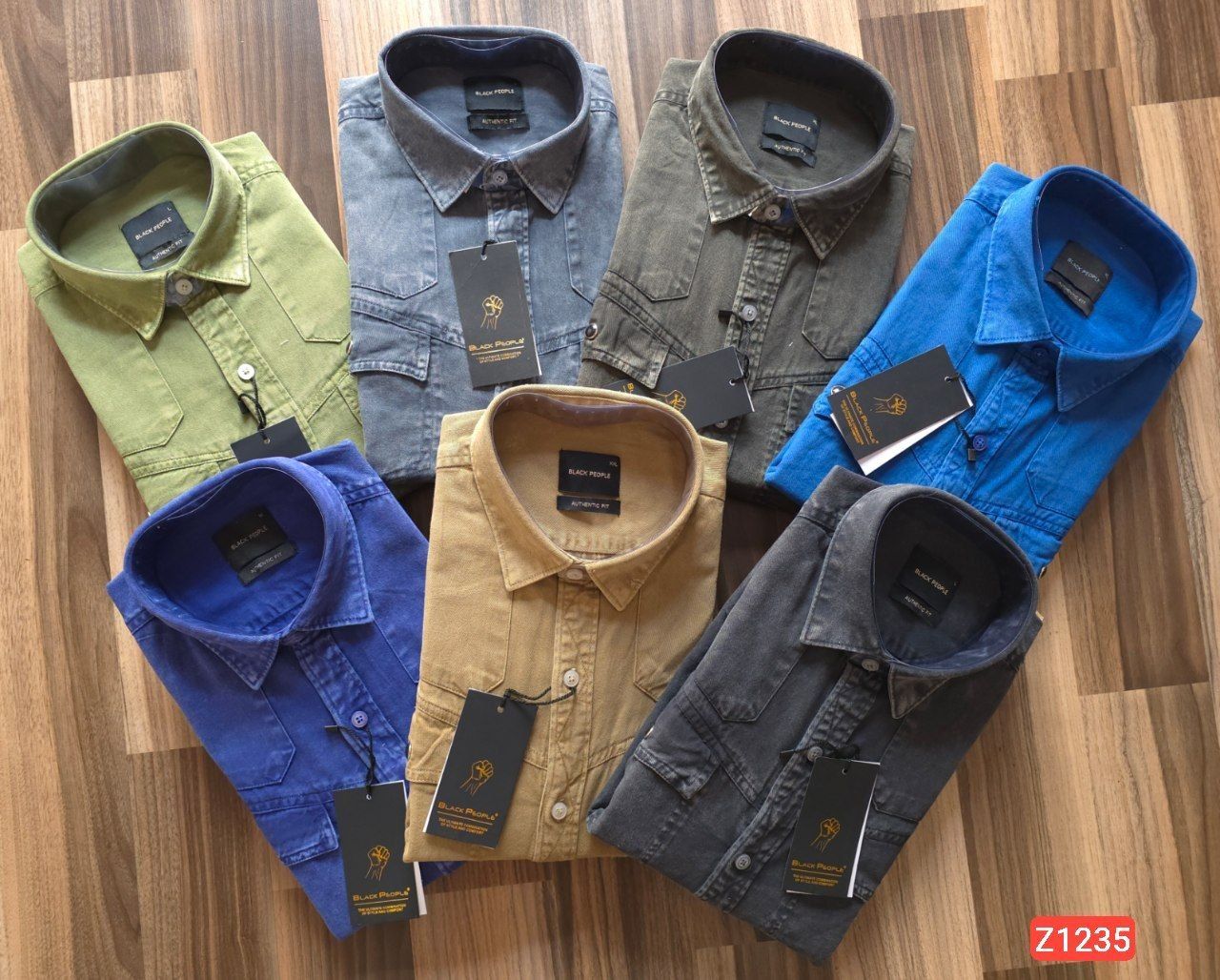 Black People Premium Quality Collar Neck Double Pocket Full Sleeve Men's Denim Shirt - 30 Pc