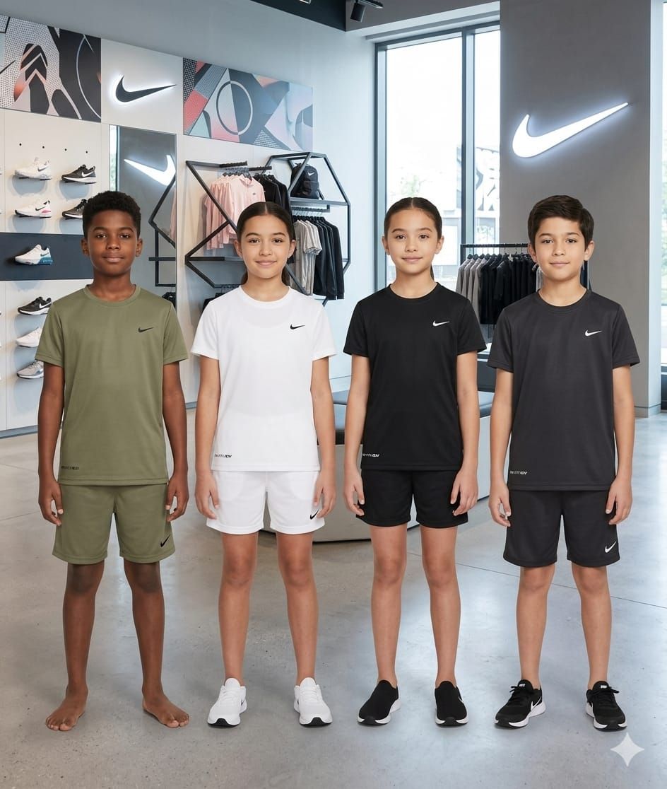 Nike Kids Premium Quality Active Wear Round Neck Half Sleeve T-Shirt &amp; Shorts Kid's Co-ord Set - 48 Set