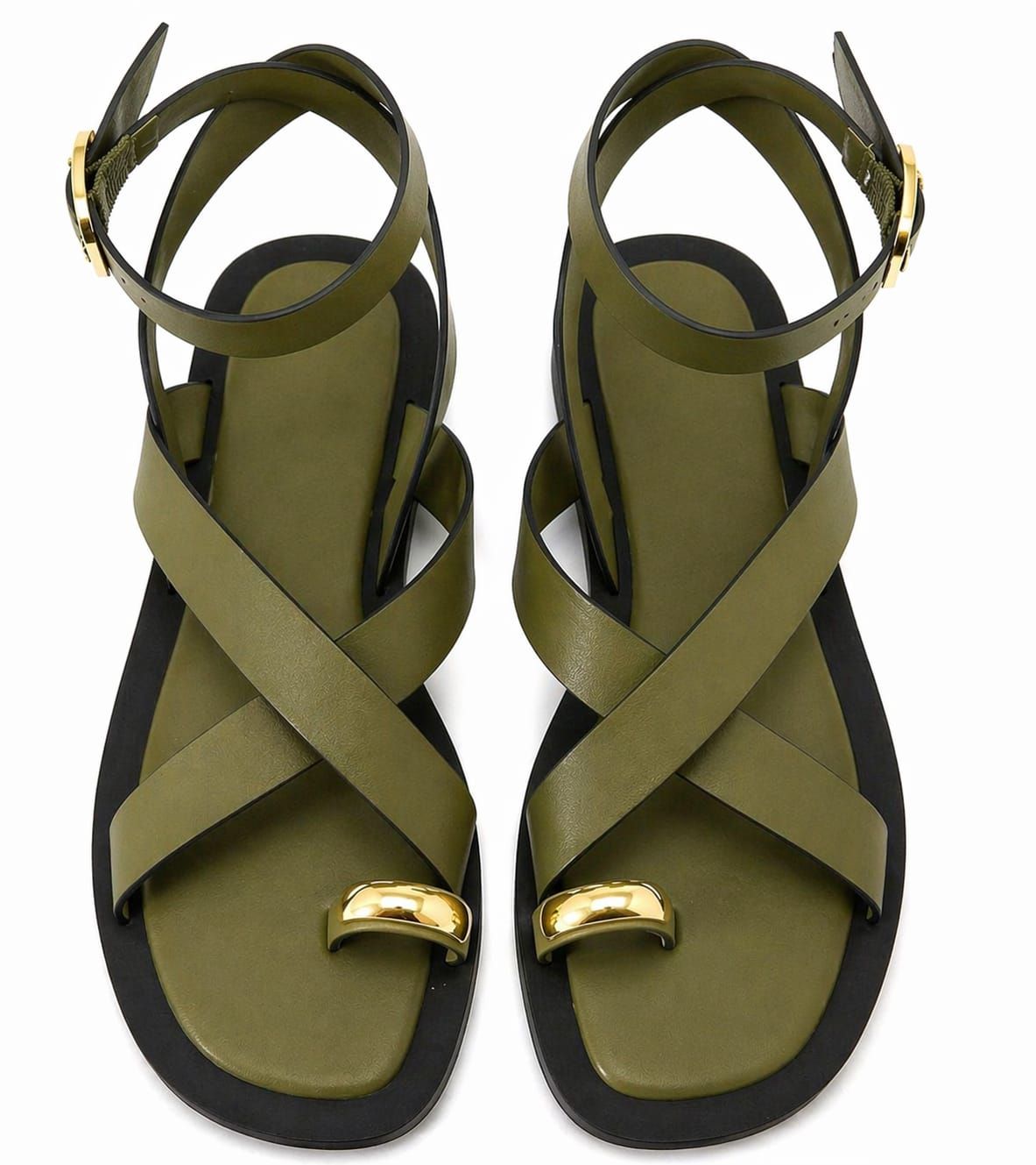 Olive green Cross strap sandals