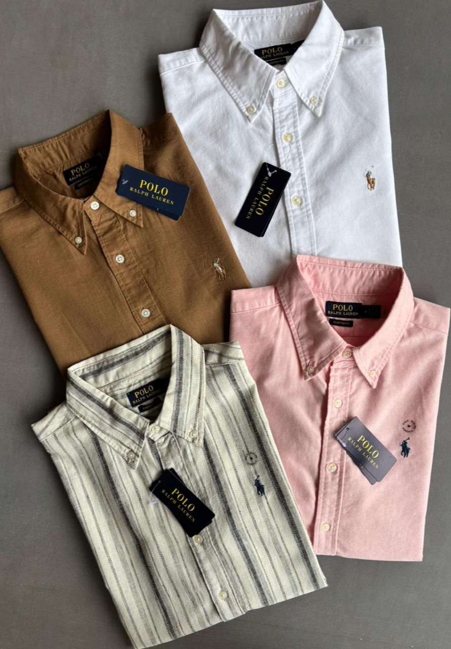 Ralph Lauren Premium Quality Oxford Linen Collar Neck Full Sleeve Men's Shirt - 35 Pc