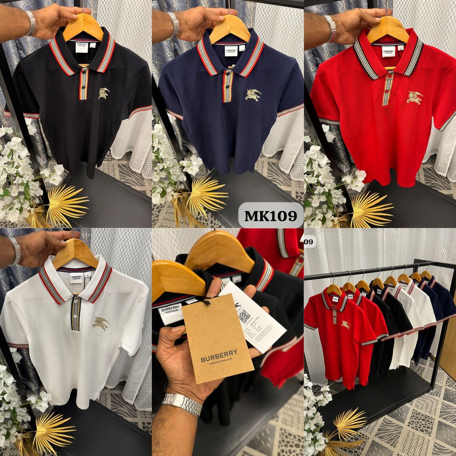 Burberry Premium Quality Cotton Collar Neck Half Sleeve Men's T-shirt - 33 Pc