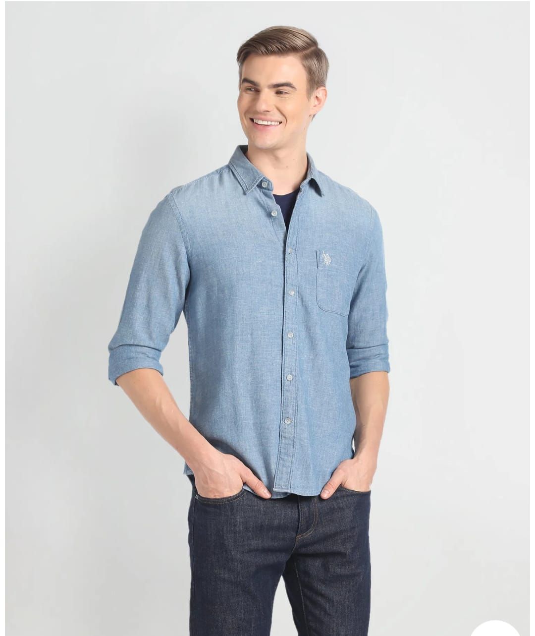 Us Polo Premium Quality Cotton Twill Collar Neck Full Sleeve Men's Denim Shirt - 60 Pc