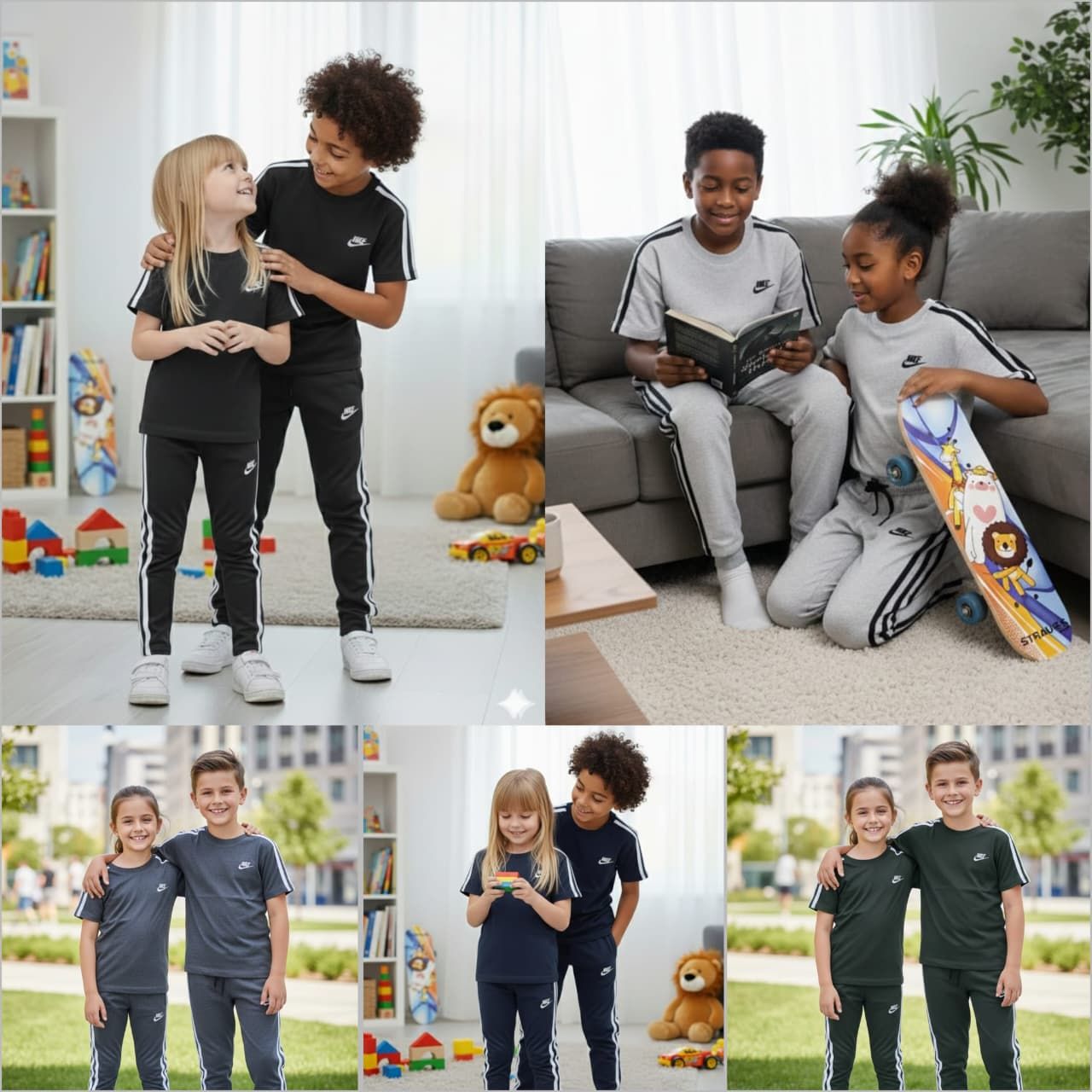 Nike ( Unisex ) Premium Quality Round Neck T-shirt &amp; Track Pant Kids Set - 50 Set
