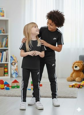 Nike ( Unisex ) Premium Quality Round Neck T-shirt &amp; Track Pant Kids Set - 50 Set