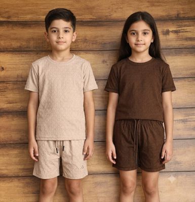 Kids Adidas ( Unisex ) Premium Quality Round Neck T-shirt &amp; Shorts Boys &amp; Girls Co-ord Set - 40 Set