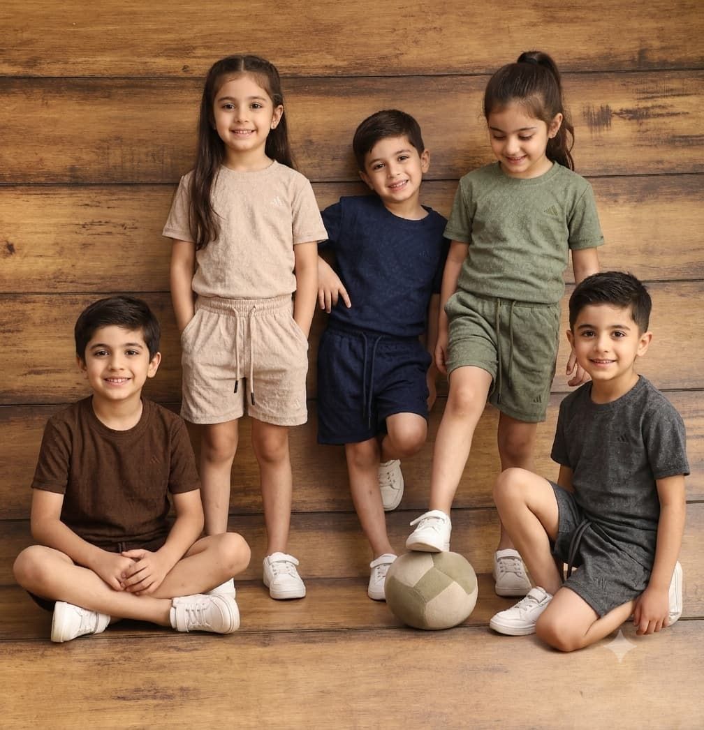 Adidas ( Unisex ) Premium Quality Round Neck T-shirt &amp; Shorts Boys &amp; Girls Co-ord Set - 40 Set