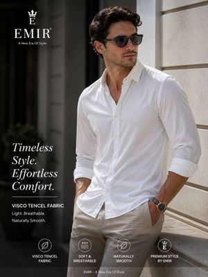Emir Premium Quality Imported Italian Self Creased Visco Tencil Fabric Collar Neck Full Sleeve Men's Shirt - 18 Pc