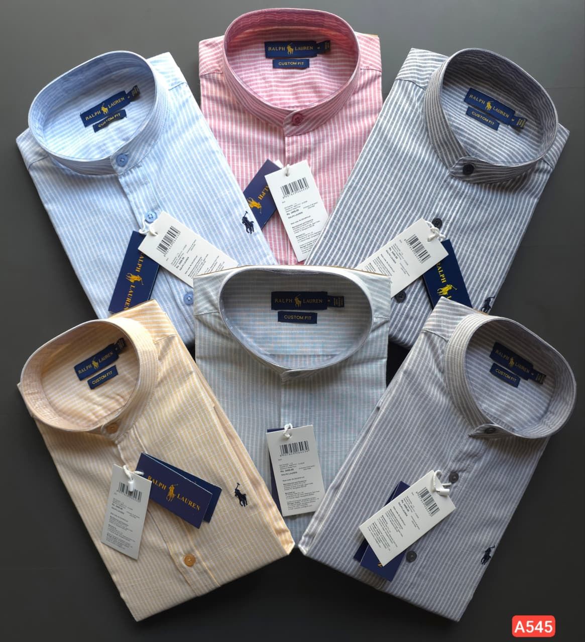 Ralph Lauren Premium Quality Cotton Linen Chinese Collar Full Sleeve Men's Shirt - 50 Pc