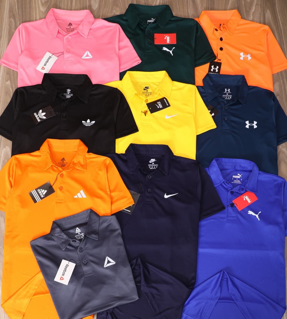 Multi Branded Premium Quality Active Wear Dri-Fit Collar Neck Half Sleeve Men's T-shirt - 43 Pc