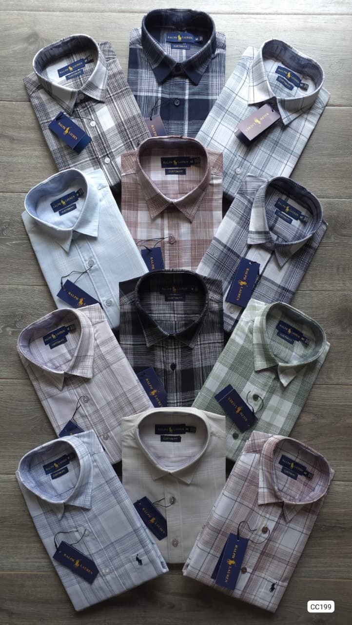Ralph Lauren Premium Quality Checks Linen Collar Neck Full Sleeve Men's Shirt - 36 Pc