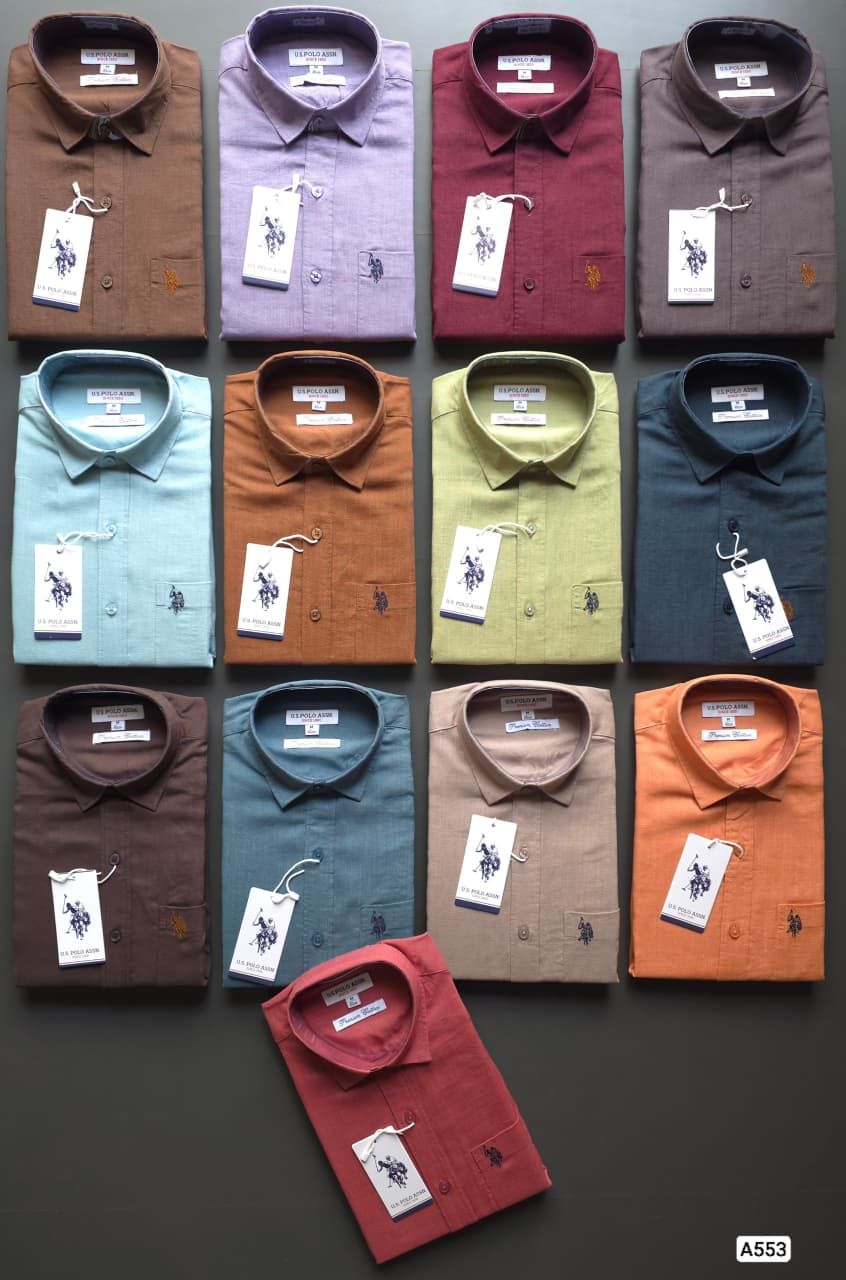 Us Polo Premium Quality Linen Cotton Collar Neck Plain Full Sleeve Men's Shirt - 52 Pc