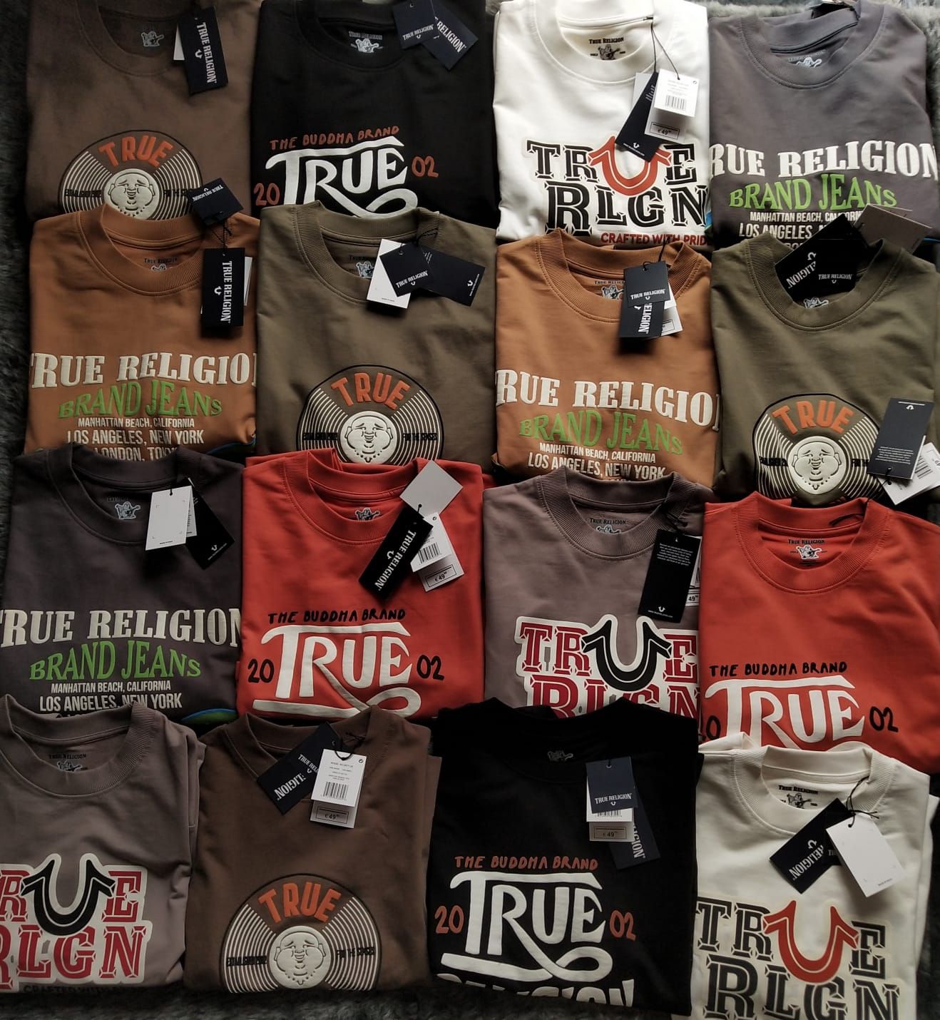 True Religion Premium Quality Oversized Drop-Shoulder Pure Cotton Round Neck Half Sleeve Men's T-Shirt - 54 Pc