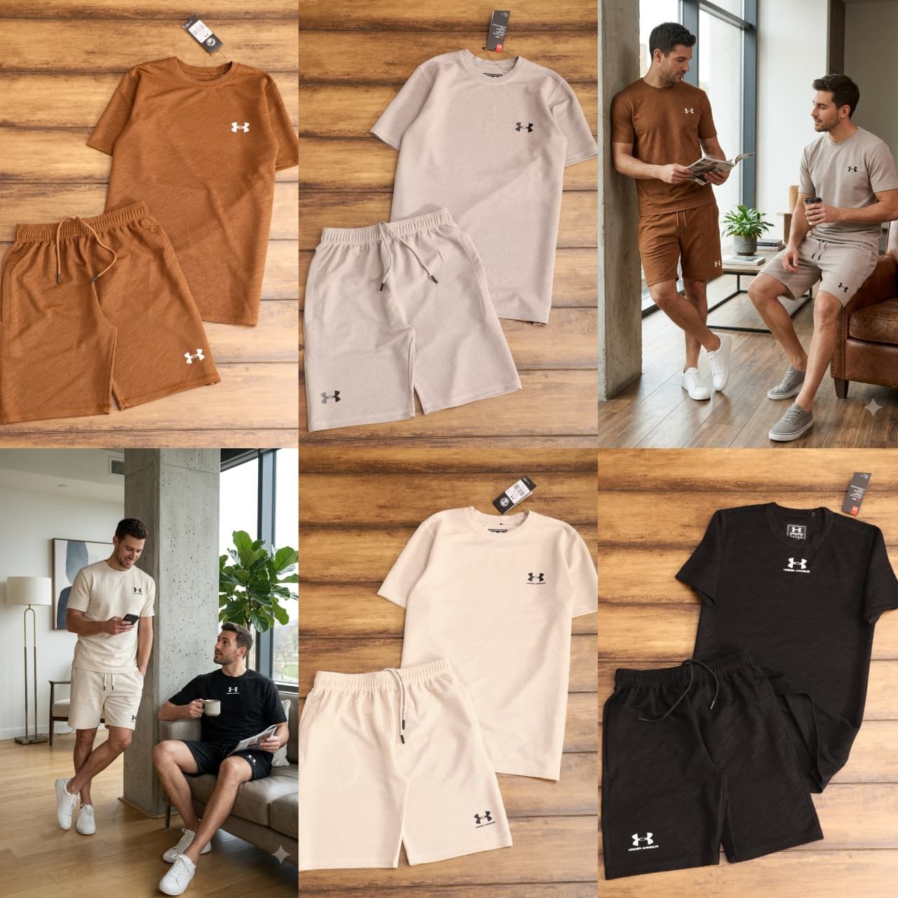 Under Armour Premium Quality Linen Round Neck Half Sleeve T-Shirt &amp; Shorts Men's Co-ord Set - 40 Set