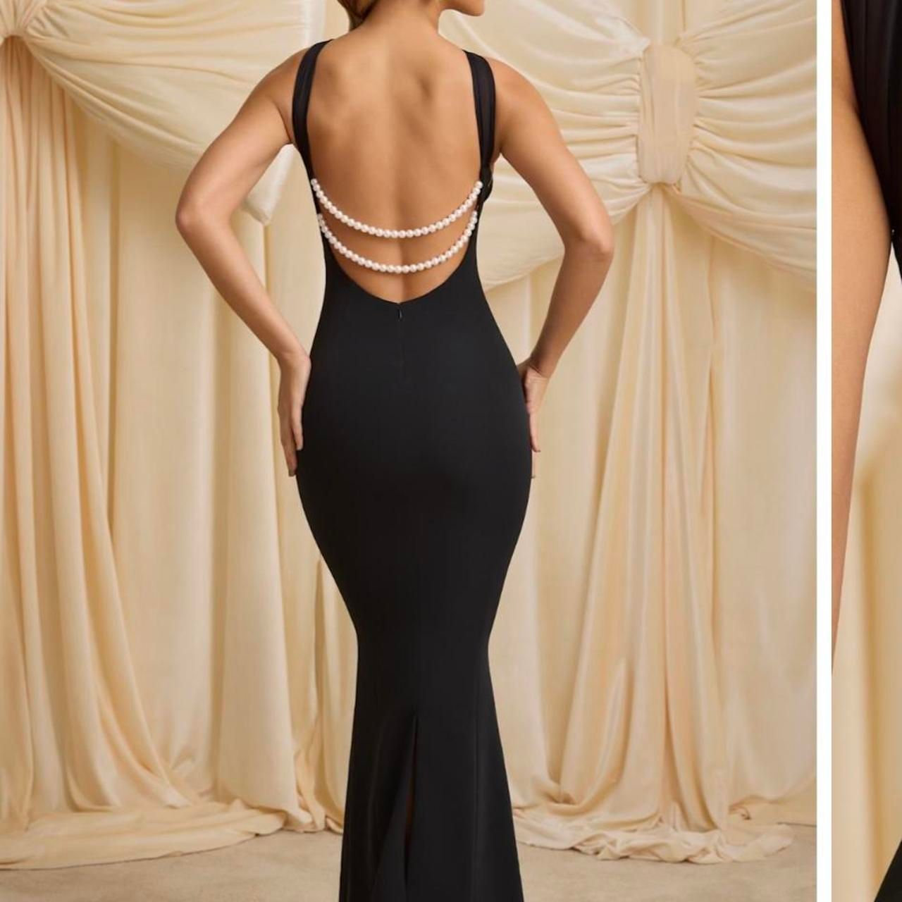 Ladies Premium Quality Halter Pearl-Detail Backless Mermaid Maxi Dress -30 Pc