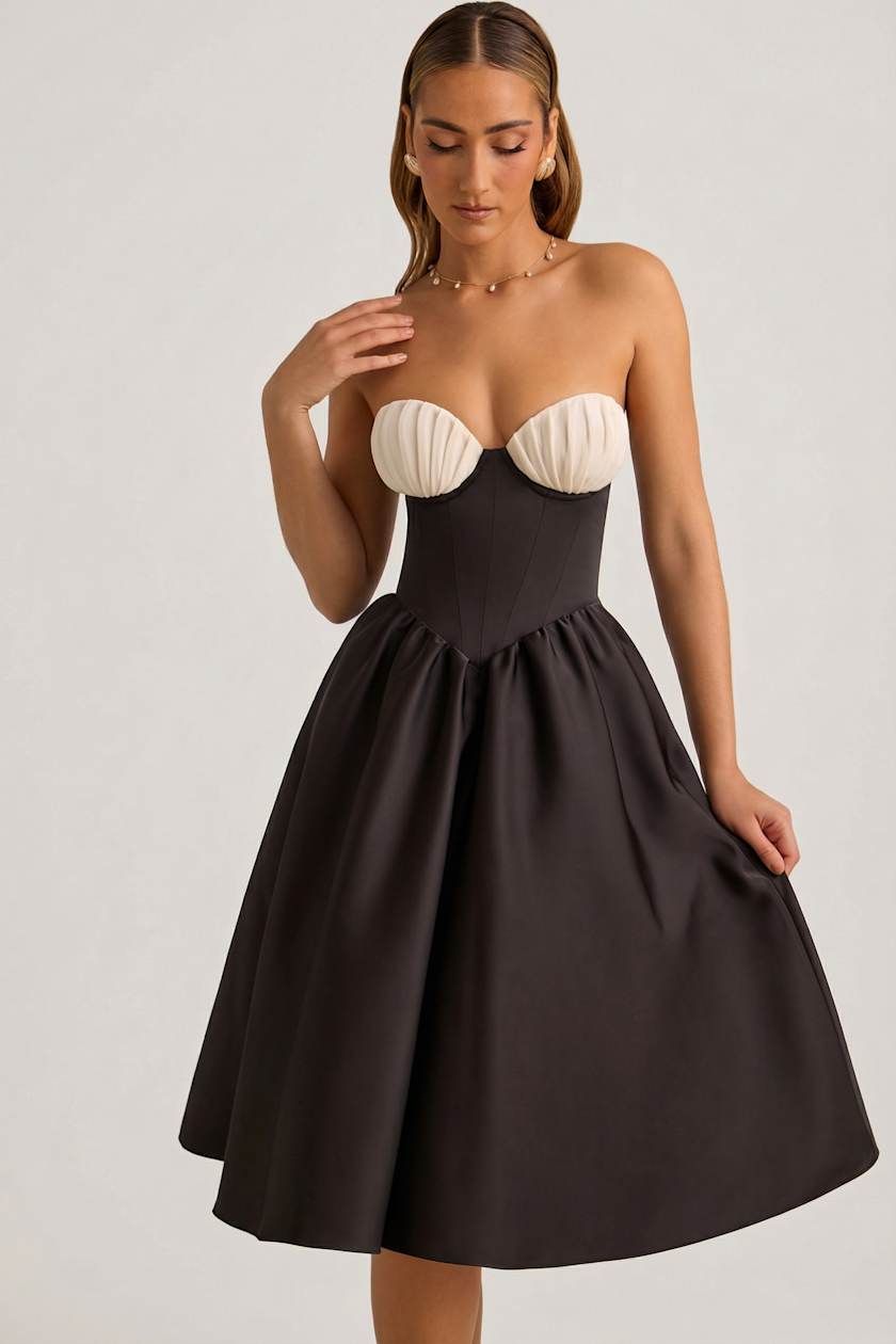 Ladies Premium Quality Midnight Elegance Strapless Corset Midi Dress - 30 Pc