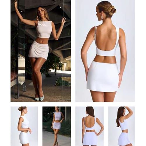 Ladies Premium Quality Ivory Open-Back Crop Top &amp; Mini Skirt Co-Ord Set - 30 Set