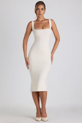 Ladies Premium Quality Modal Lace Trim Midaxi Dress In Ivory Dress - 100 Pc