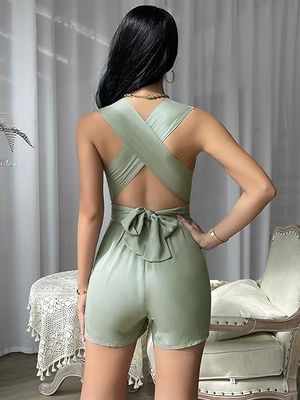 Ladies Premium Quality Green Short Jumpsuit Dress - 100 Pc