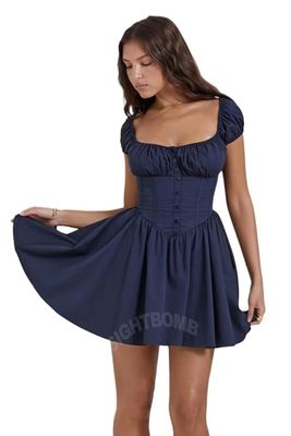 Ladies Premium Quality Navy Gathered Mini Dress Featuring a Corset-Inspired Bodice Dress - 100 Pc