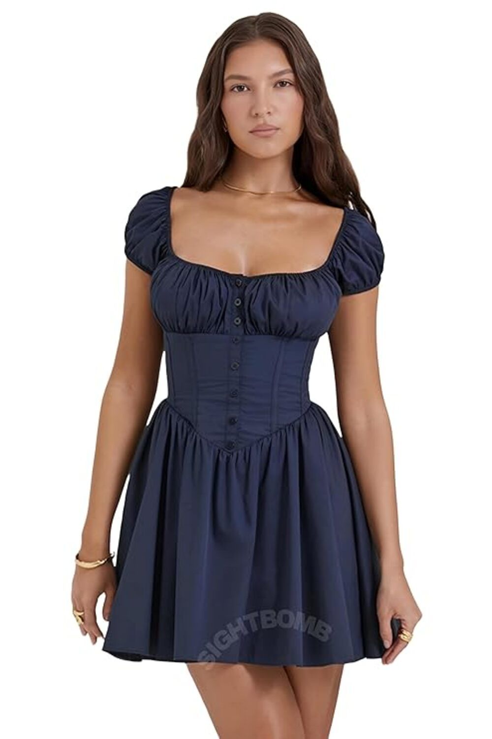 Ladies Premium Quality Navy Gathered Mini Dress Featuring a Corset-Inspired Bodice Dress - 30 Pc