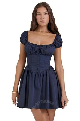 Ladies Premium Quality Navy Gathered Mini Dress Featuring a Corset-Inspired Bodice Dress - 100 Pc
