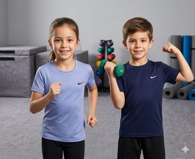 Nike ( Unisex ) Premium Quality Boys &amp; Girls Dry-Fit Round Neck Half Sleeve Kids T-shirt - 80 Pc