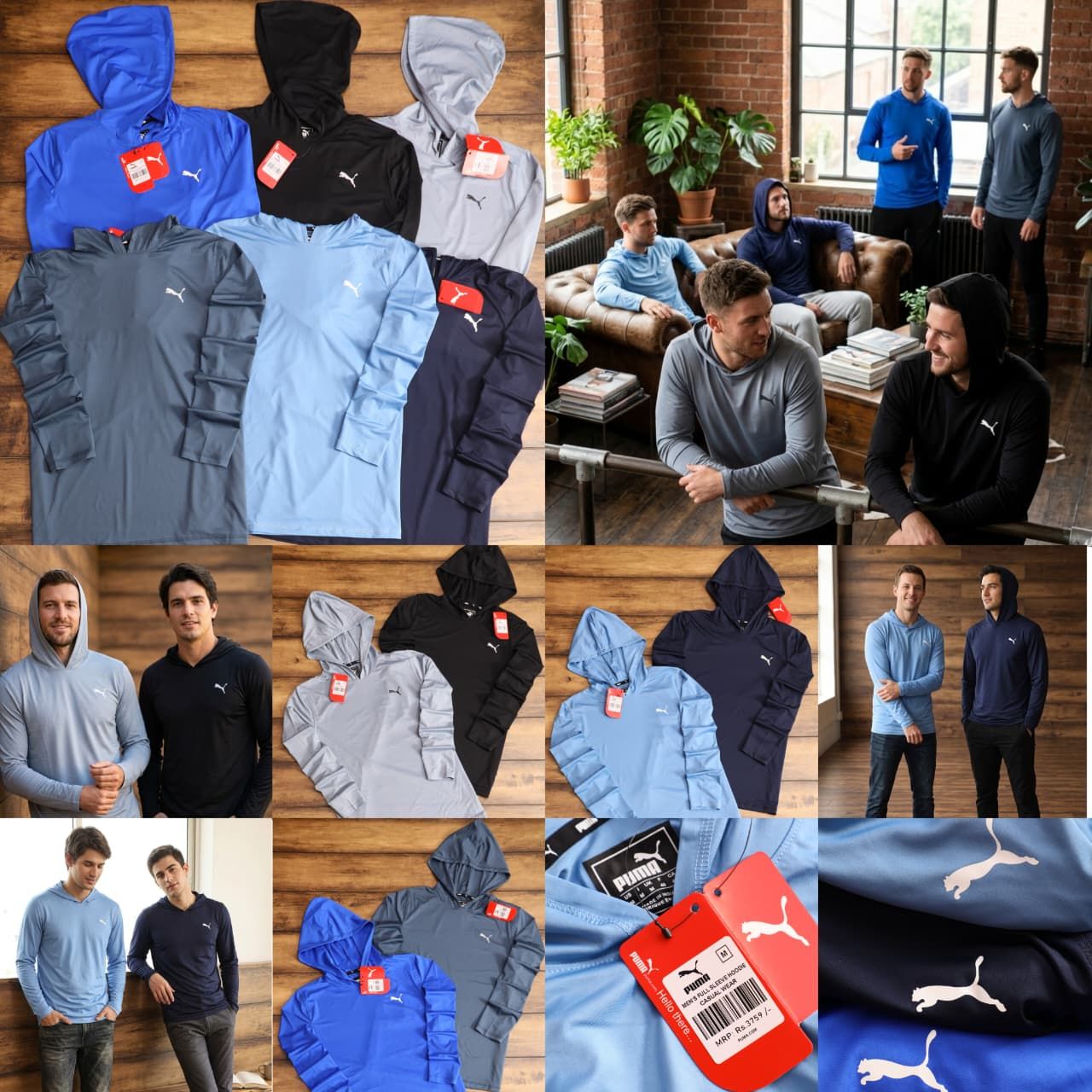 Puma Premium Quality Sports &amp; Active Wear  Four way Lycra Hood With Full Sleeve T-Shirt - 52 Pc