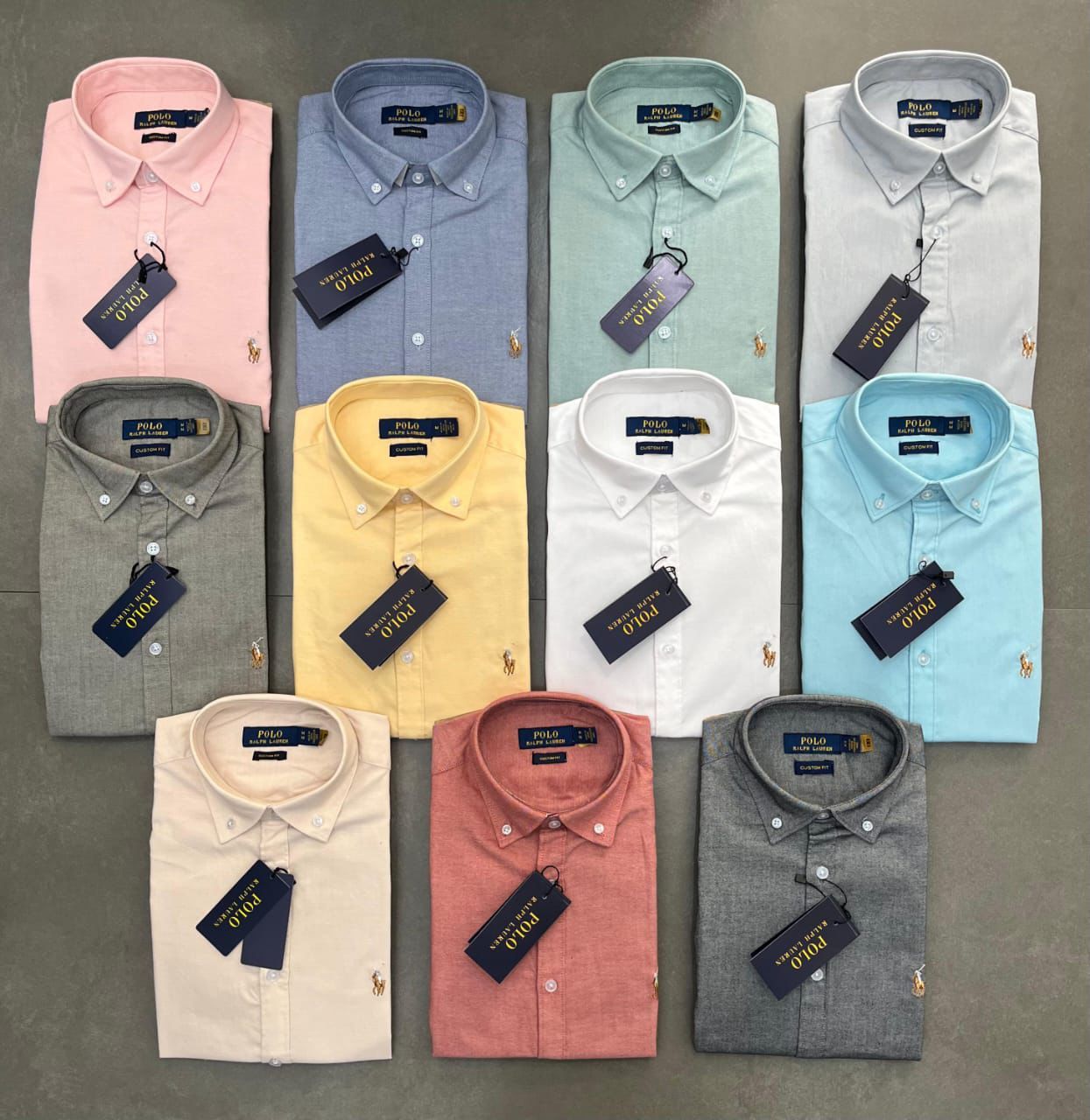 Ralph Lauren Premium Quality Oxford Fabric Plain Collar Neck Full Sleeve Men's Shirt - 44 Pc