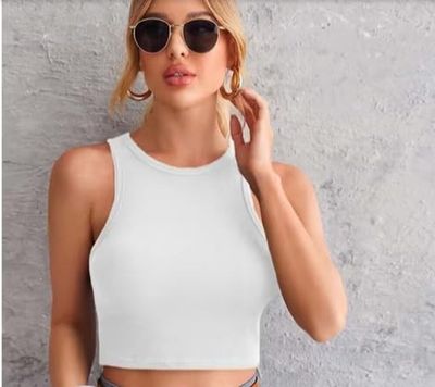 Women's Premium Quality white ribbed tank top crop top - 100 Pc