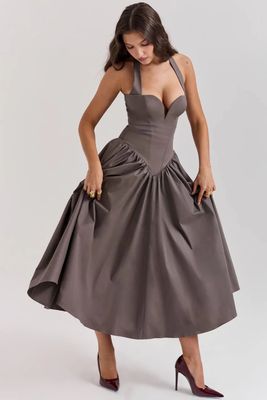 Women's Premium Quality halter midi dress features a voluminous, tulle-lined skirt and is crafted from stretch twill Dress - 100 Pc