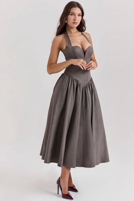 Women's Premium Quality halter midi dress features a voluminous, tulle-lined skirt and is crafted from stretch twill Dress - 100 Pc