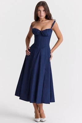 Women's Premium Quality corset sundress in navy blue featuring a sweetheart neckline and underwired cups. - 100 Pc