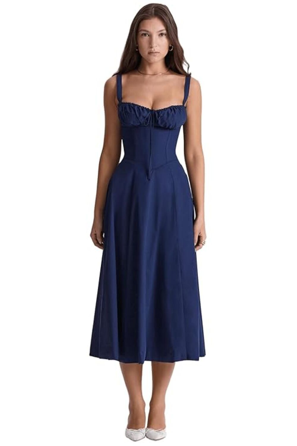Women's Premium Quality corset sundress in navy blue featuring a sweetheart neckline and underwired cups. - 30 Pc